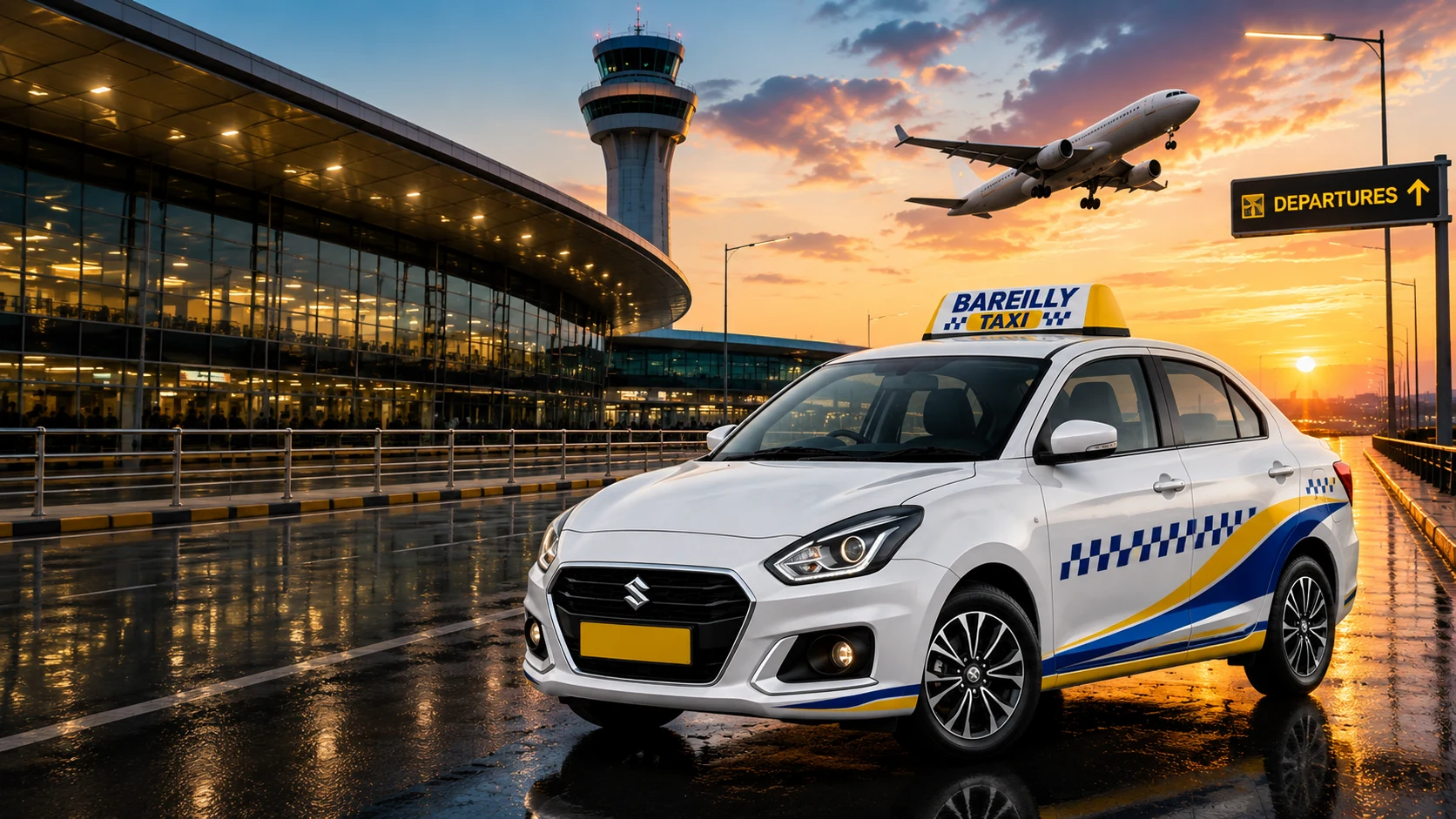 Swift Dzire taxi at Bareilly airport